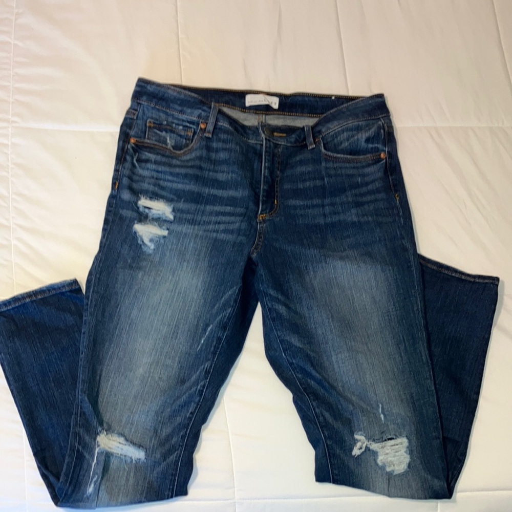 loft Medium Blue Distressed Curvy Skinny Jeans, 10/30